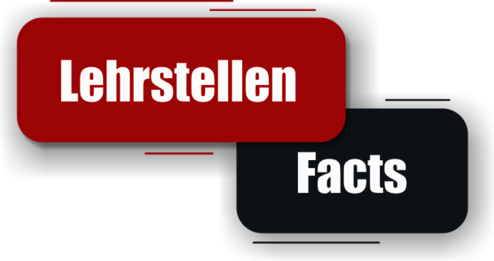 Zwei übereinander liegende farbige Felder, eines in Rot und das andere in Grau. Im roten Feld steht "Lehrstellen" und im grauen Feld ist "Facts" geschrieben.