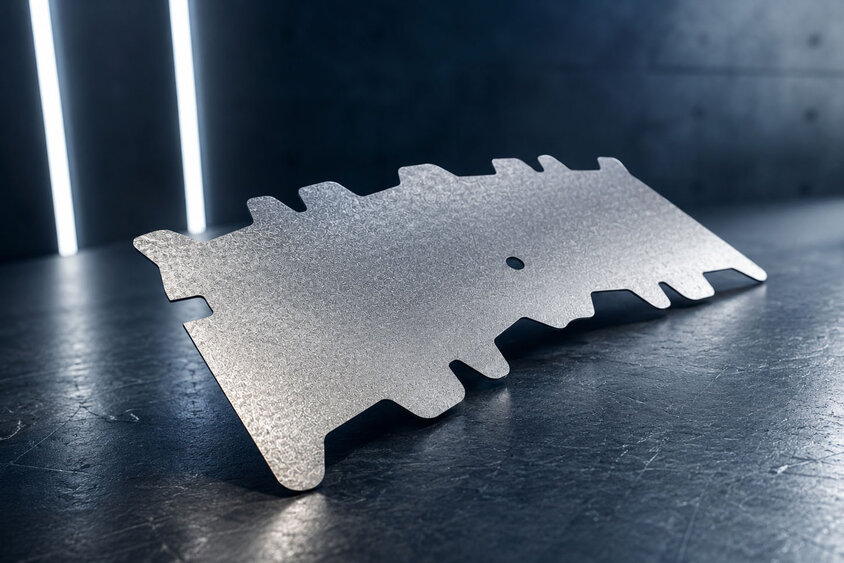 Dimensionally accurate shaped blank as a precise sheet metal blank for downstream forming processes in automotive and forming technology.